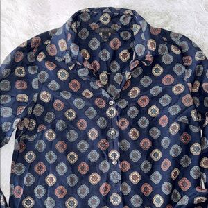 J. Crew Men's Navy and Red Patterned Shirt